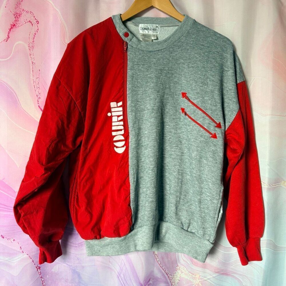 Daniel Axel M Red Gray 90s 80s Vintage Colorblock Quarter-Zip Sweatshirt Jock